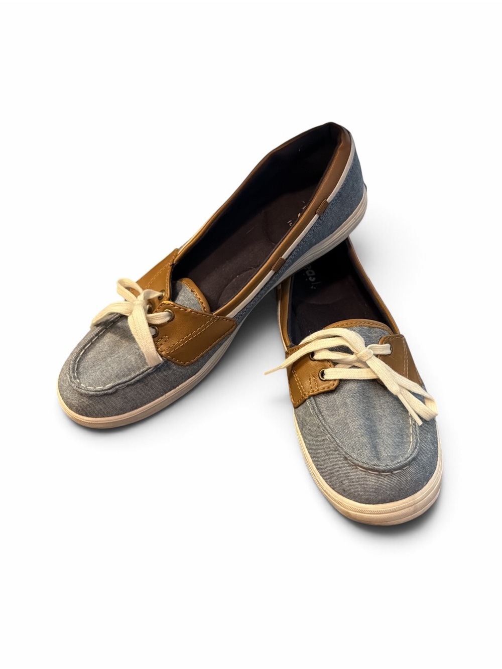 Keds Blue Chambray Denim Leather Trim Boat Shoe Sneakers 7.5